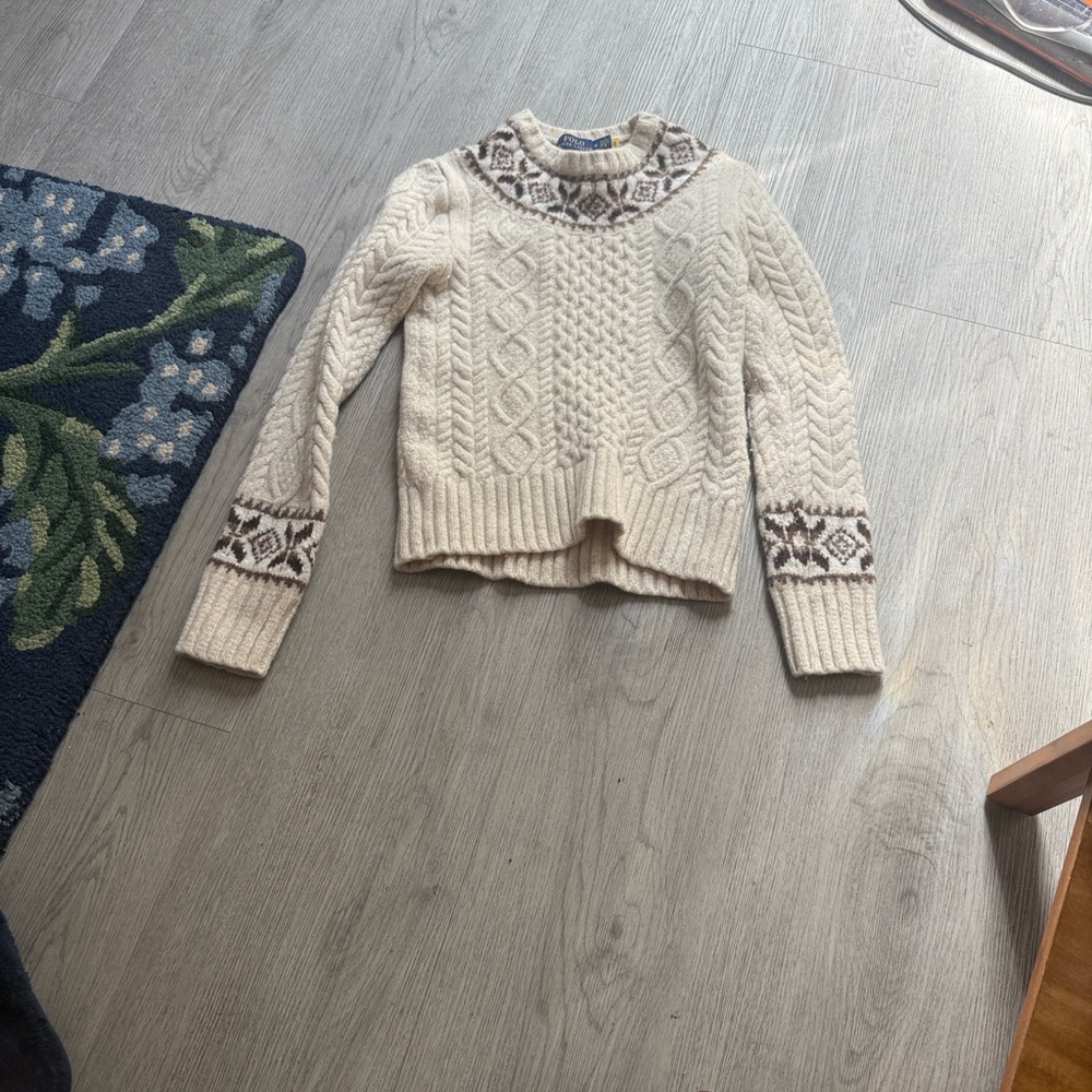 Polo Ralph Lauren Nordic Fair Isle Cream and Brown Knit Sweater - Picture 5 of 10